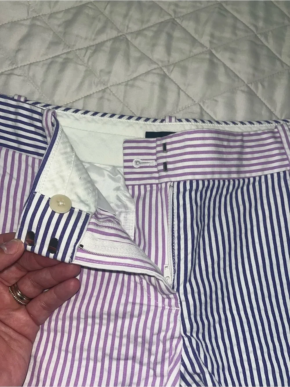 J. Crew Two-Tone Striped Shorts in Purple & Navy white seersucker women’s size 2